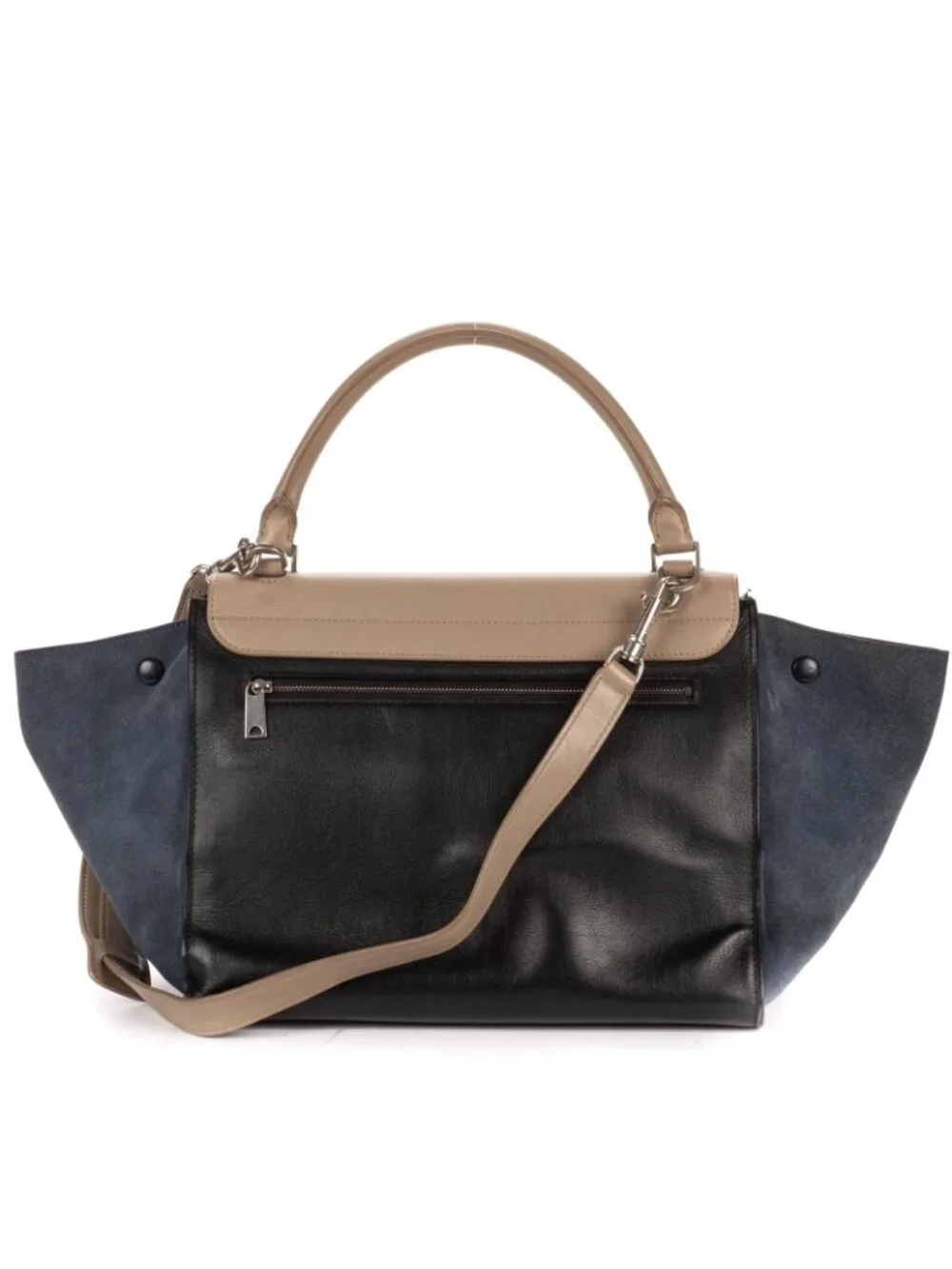 Celine Small Tricolor Trapeze Gray Black Blue Calfskin Leather Shoulder